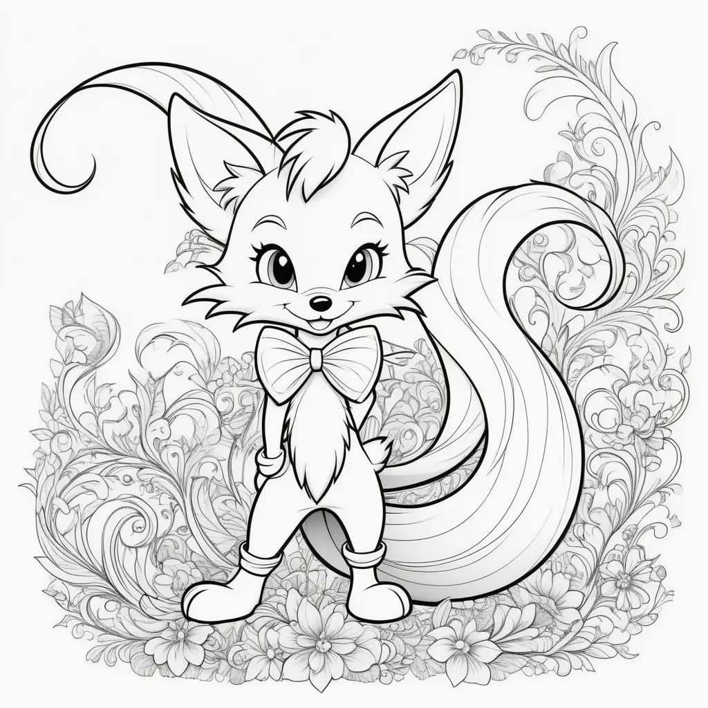 Black and white coloring page featuring a cute animal with a bow tie