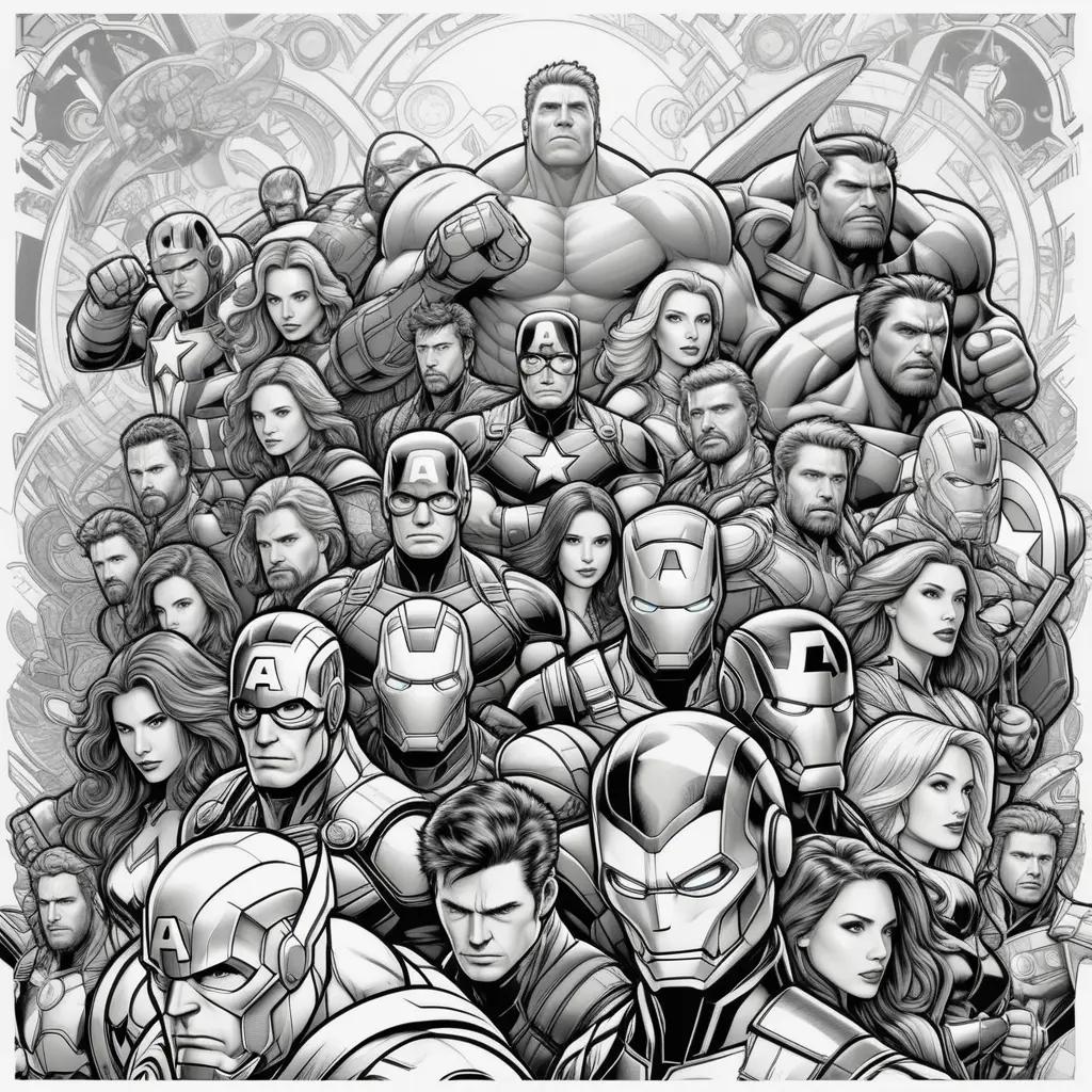 Black and white coloring page of Avengers