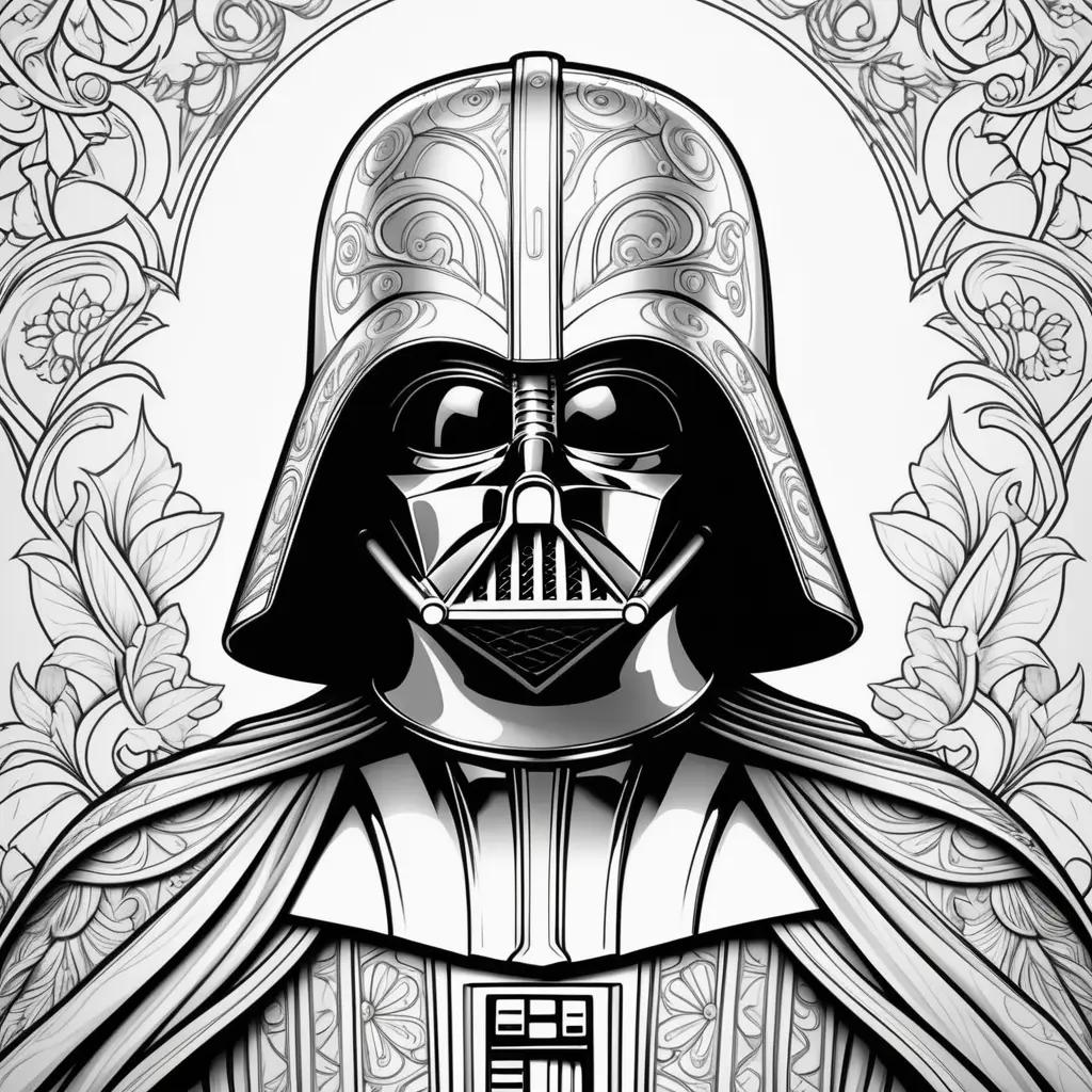 Black and white coloring page of Darth Vader