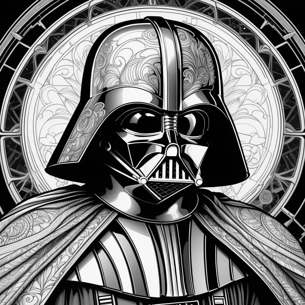 Black and white coloring page of Darth Vader