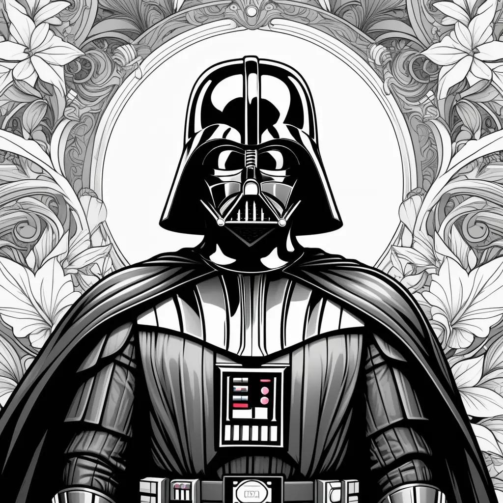 Black and white coloring page of Darth Vader