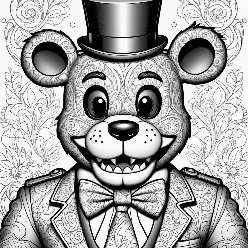 Black and white coloring page of Freddy Fazbear