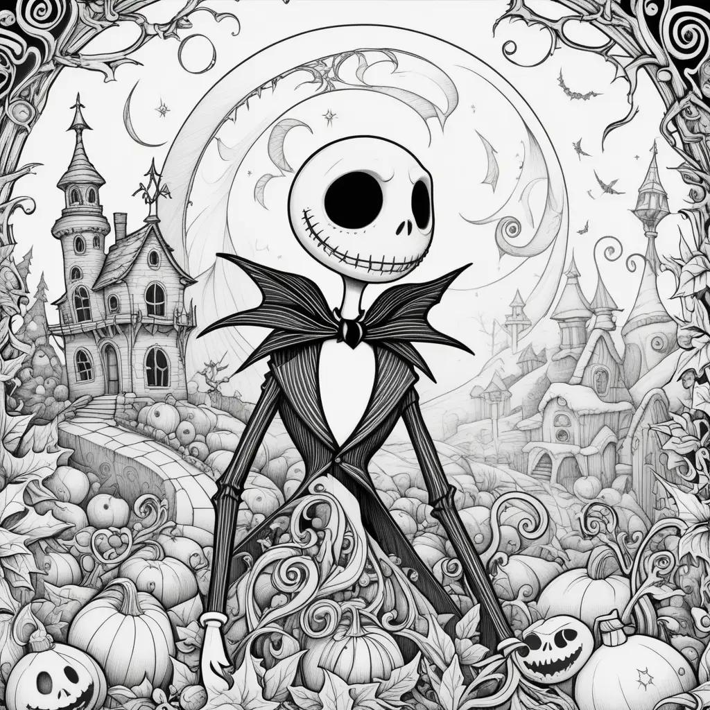 Black and white coloring page of Jack Skellington