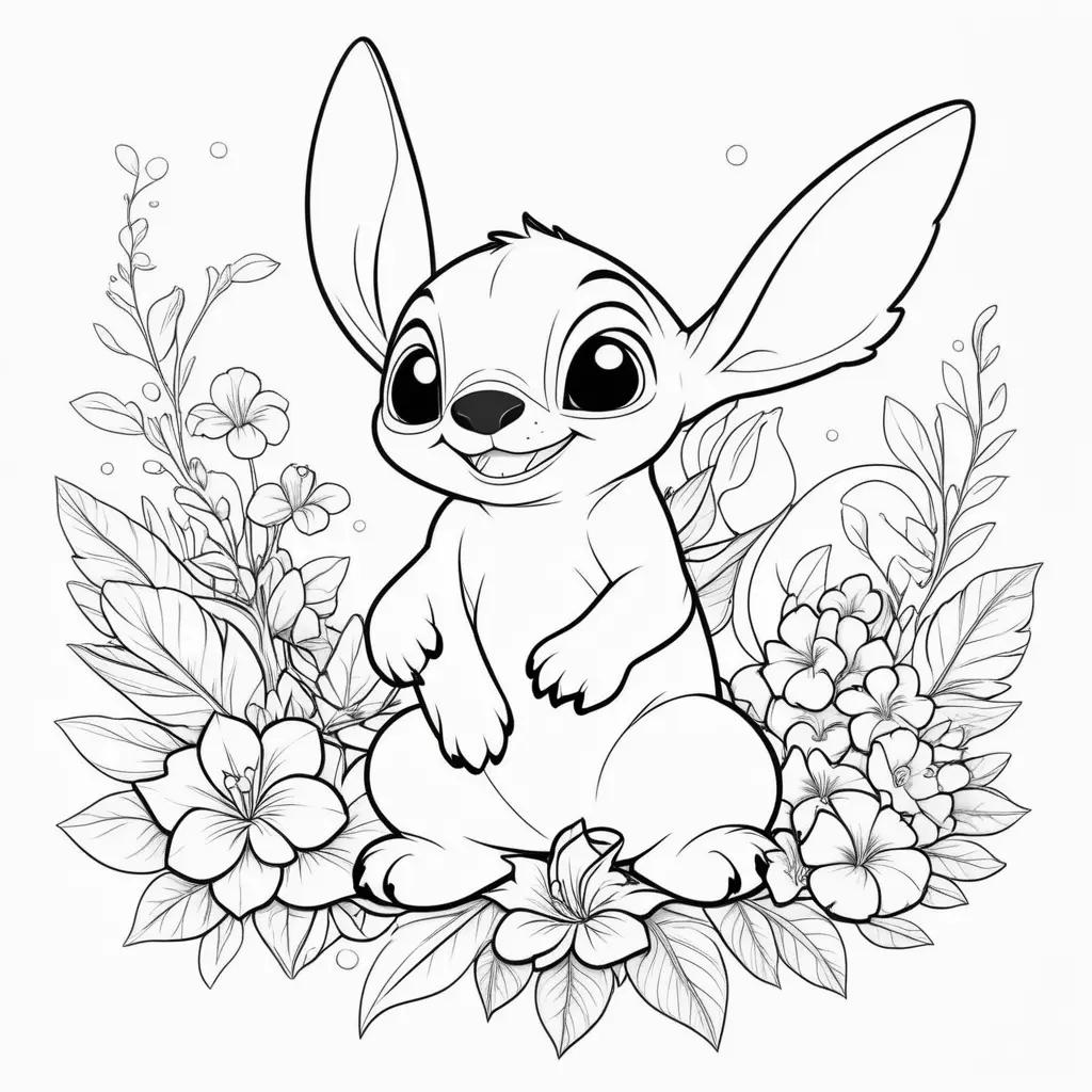 Black and white coloring page of Lilo and Stitch