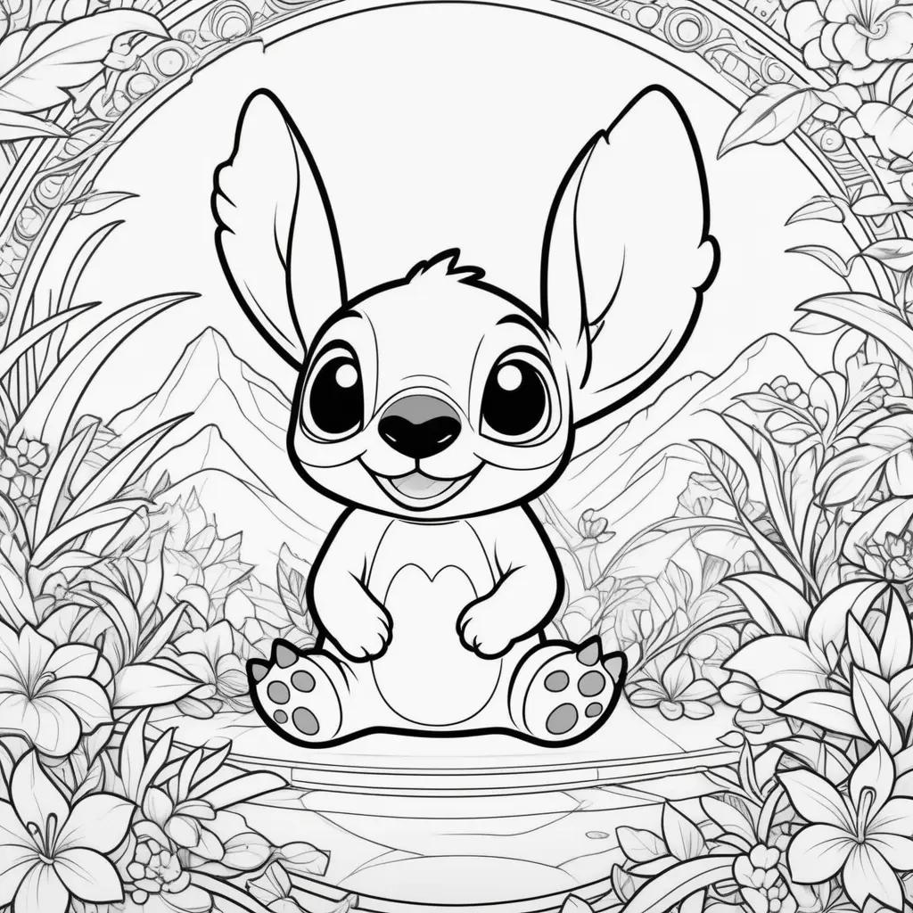 Black and white coloring page of Lilo and Stitch