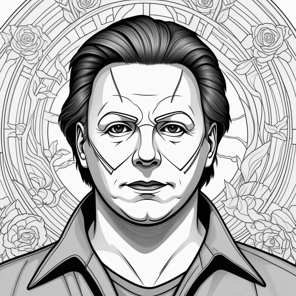 Black and white coloring page of Michael Myers