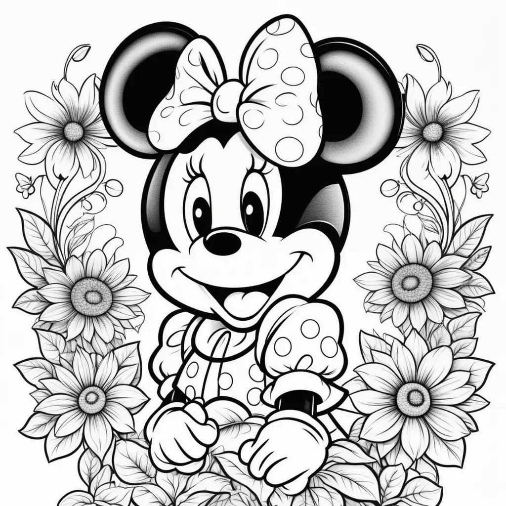 Black and white coloring page of Minnie Mouse