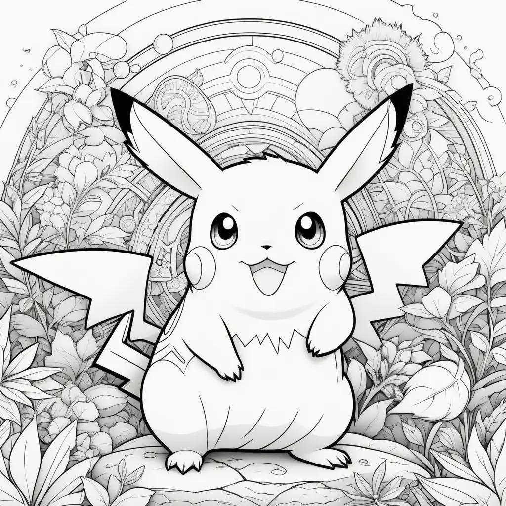 Black and white coloring page of Pikachu