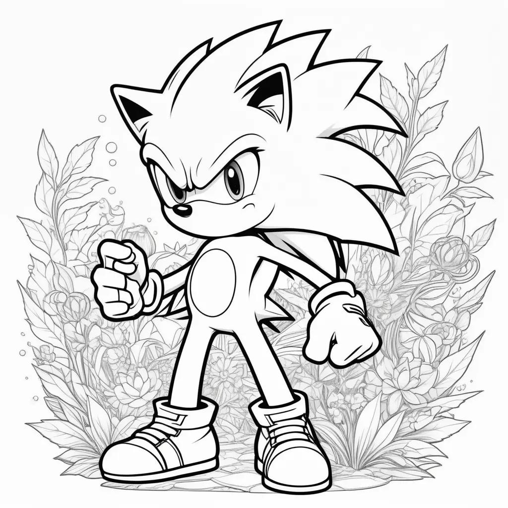 Black and white coloring page of Sonic the Hedgehog