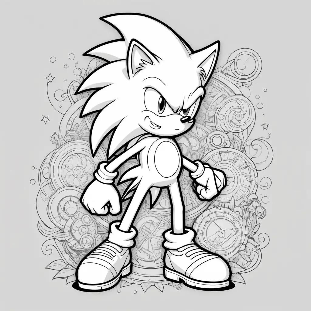 Black and white coloring page of Sonic the Hedgehog