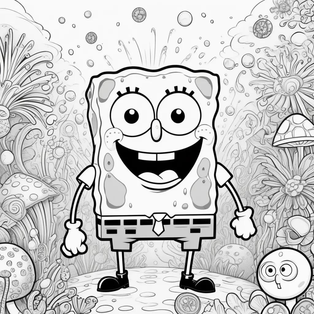 Black and white coloring page of Spongebob Squarepants