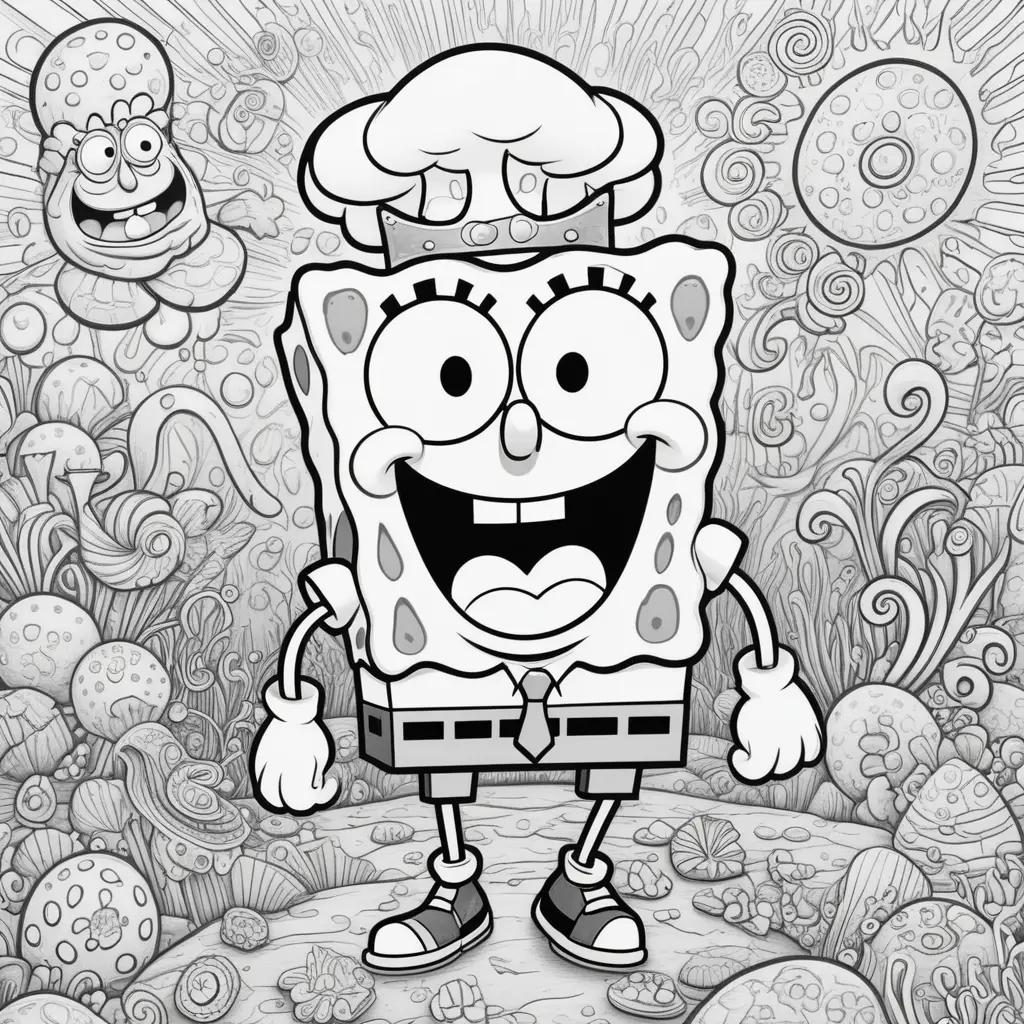 Black and white coloring page of Spongebob Squarepants