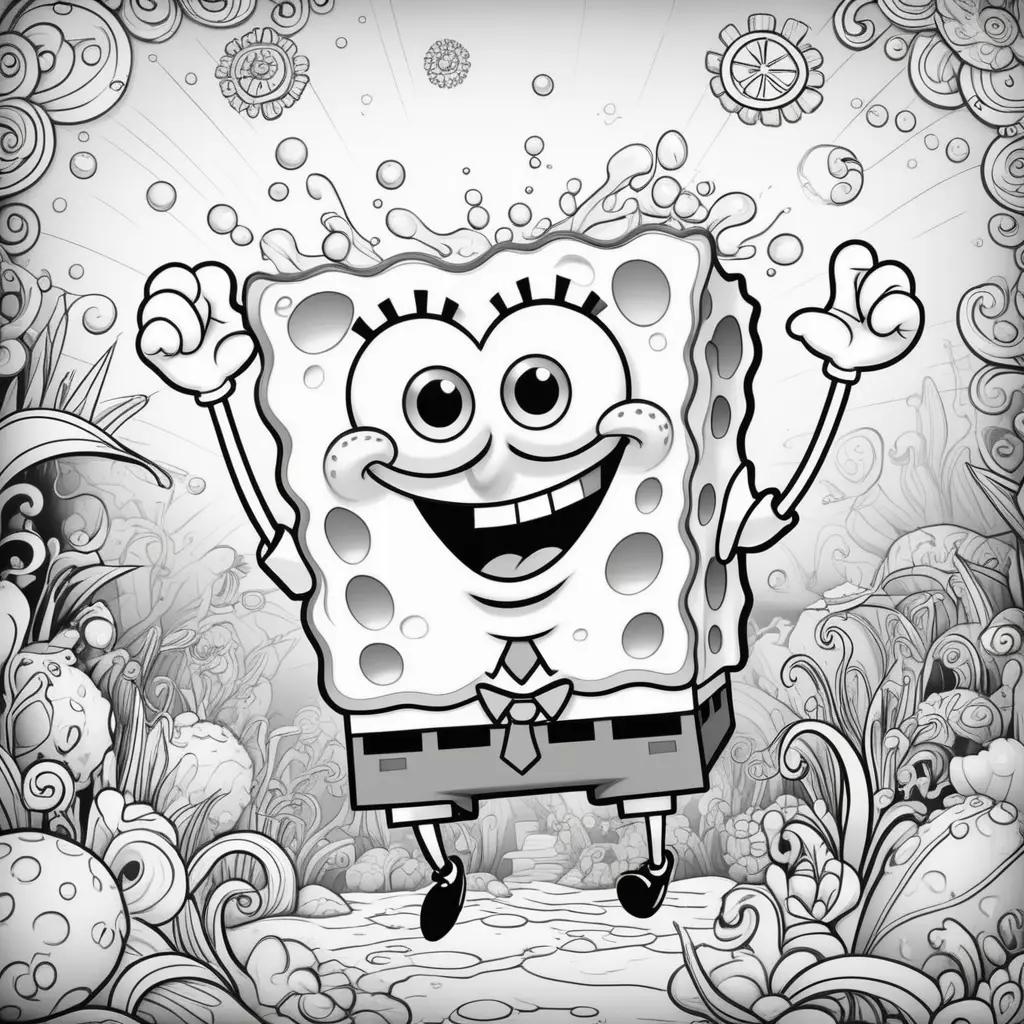 Black and white coloring page of Spongebob