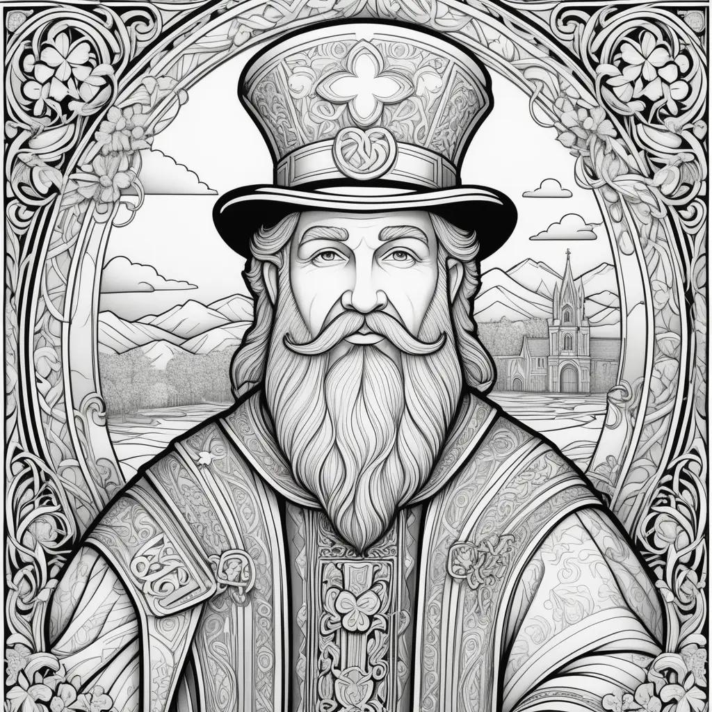 Black and white coloring page of St. Patrick