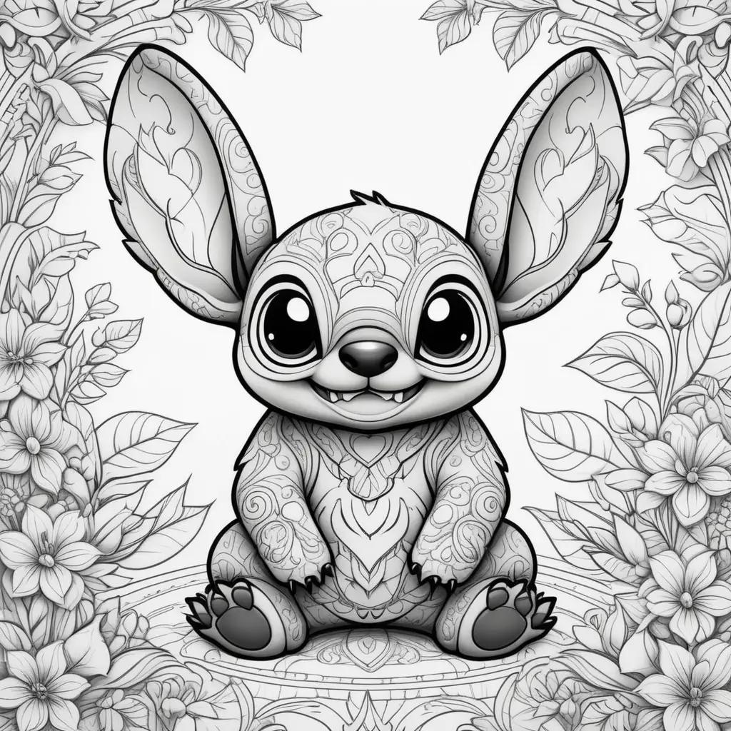 Black and white coloring page of Stitch