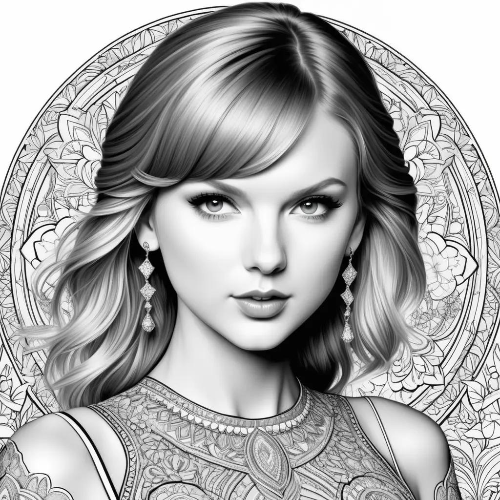 Black and white coloring page of Taylor Swift