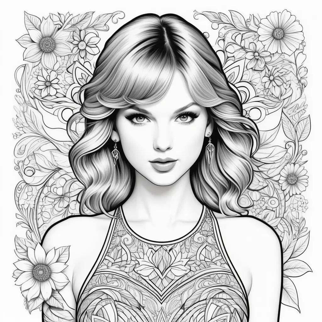 Black and white coloring page of Taylor Swift