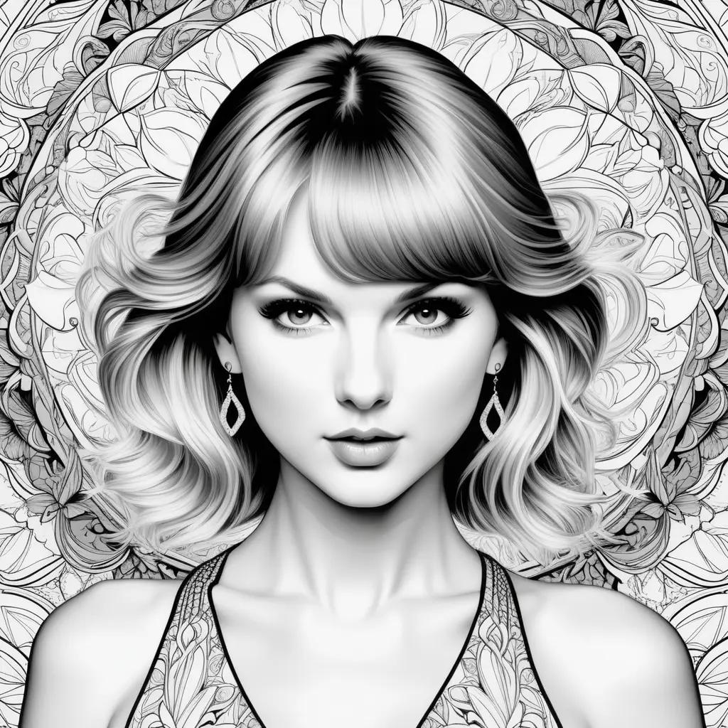 Black and white coloring page of Taylor Swift