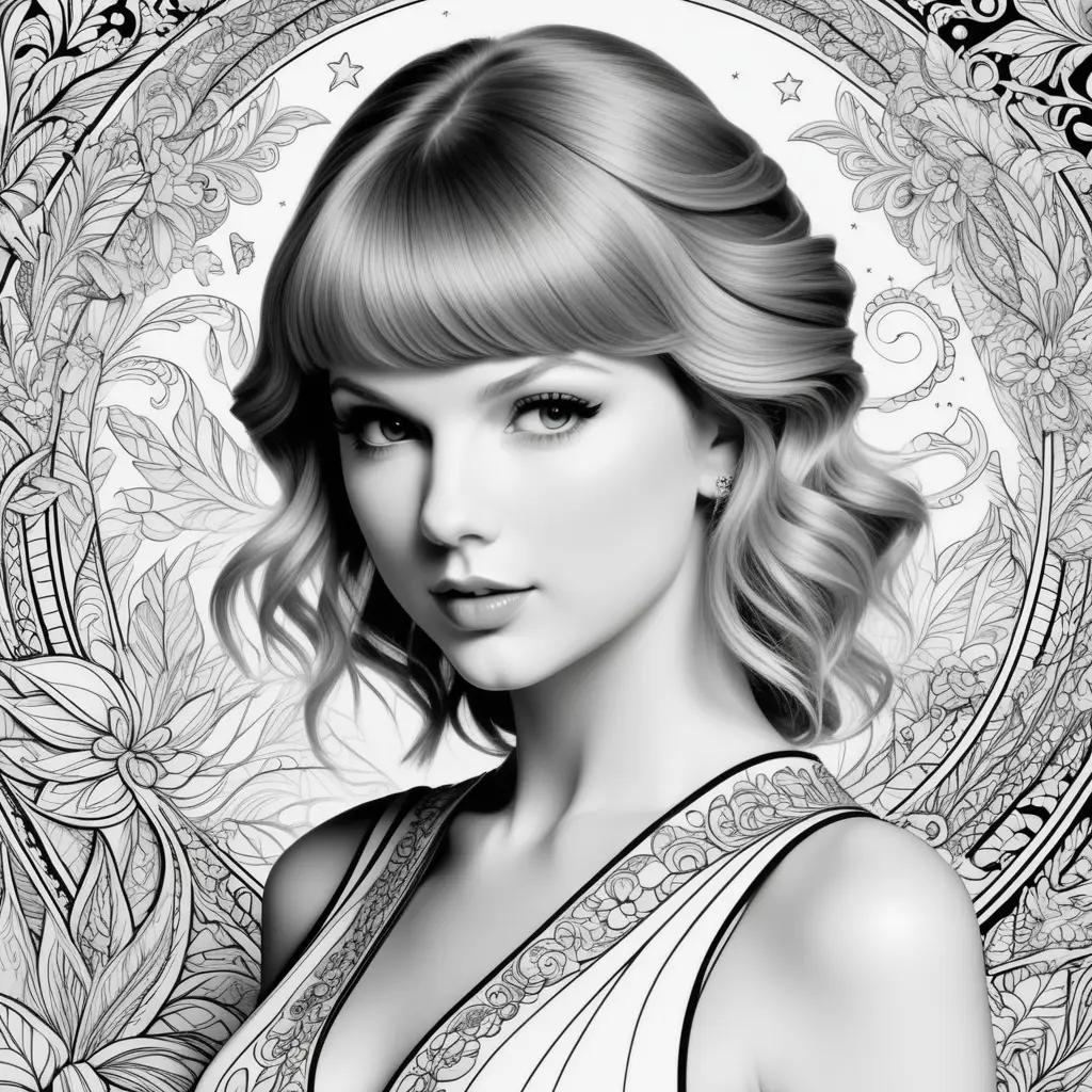 Black and white coloring page of Taylor Swift