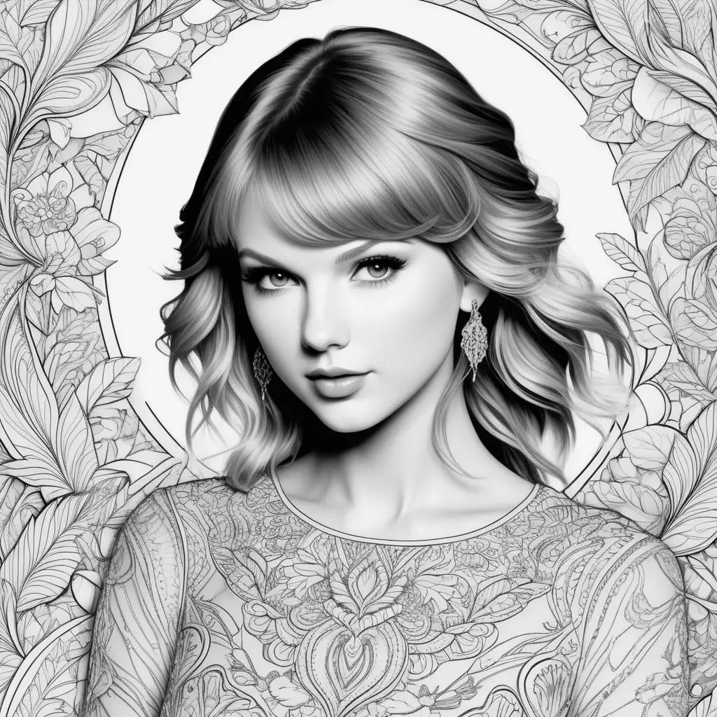 Black and white coloring page of Taylor Swift