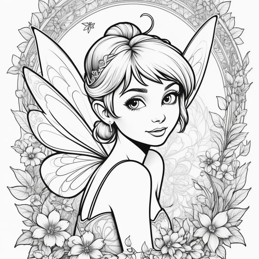 Black and white coloring page of Tinkerbell