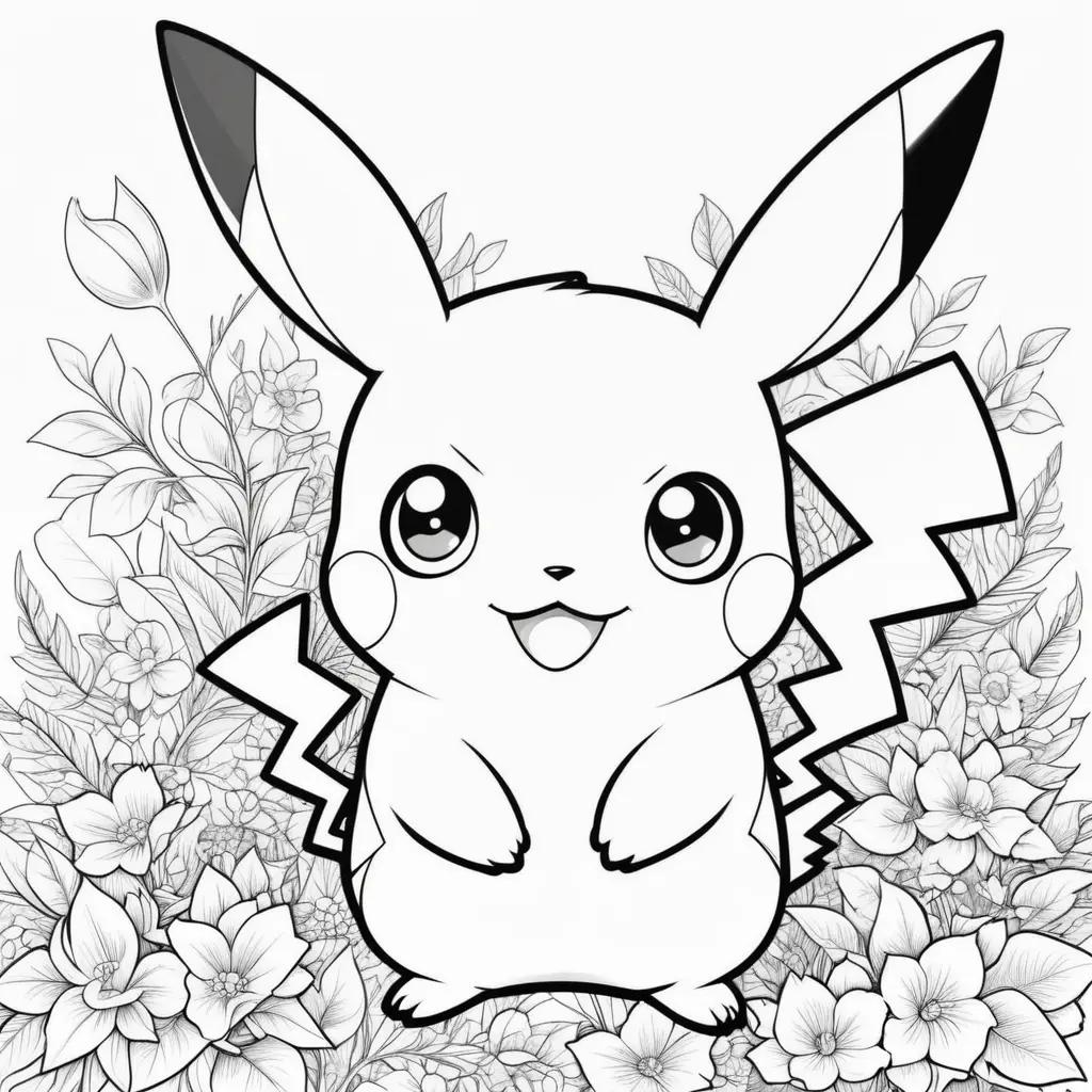 Black and white coloring page of a Pikachu