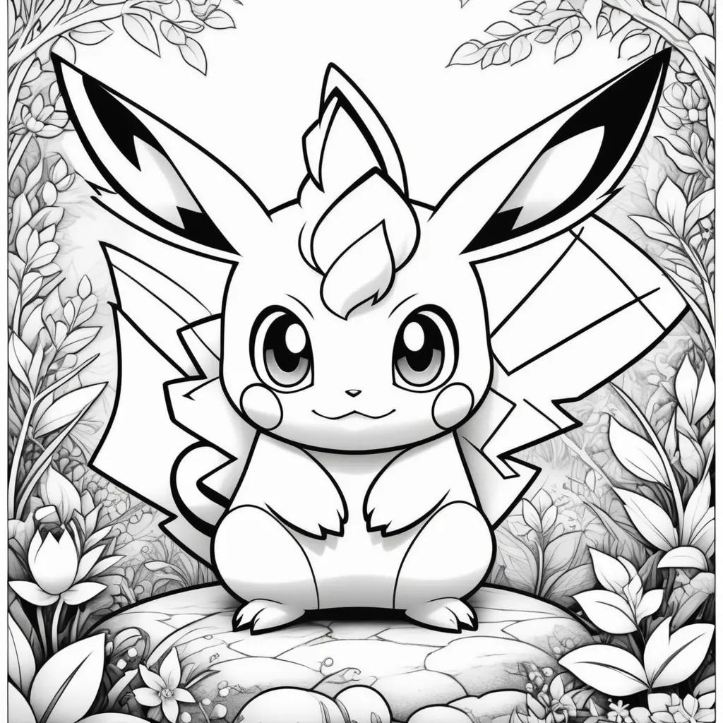 Black and white coloring page of a Pokemon character