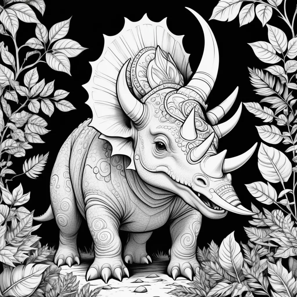 Black and white coloring page of a Triceratops