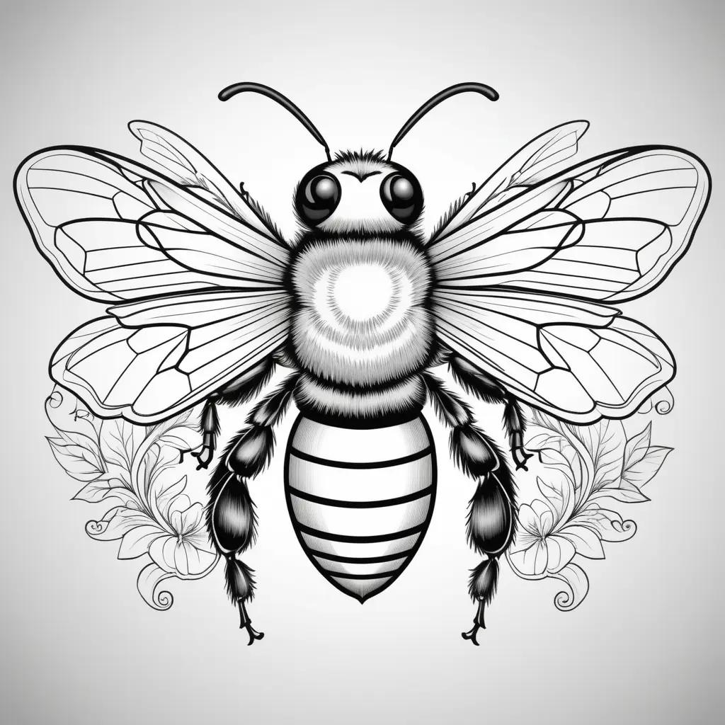 Black and white coloring page of a bumble bee