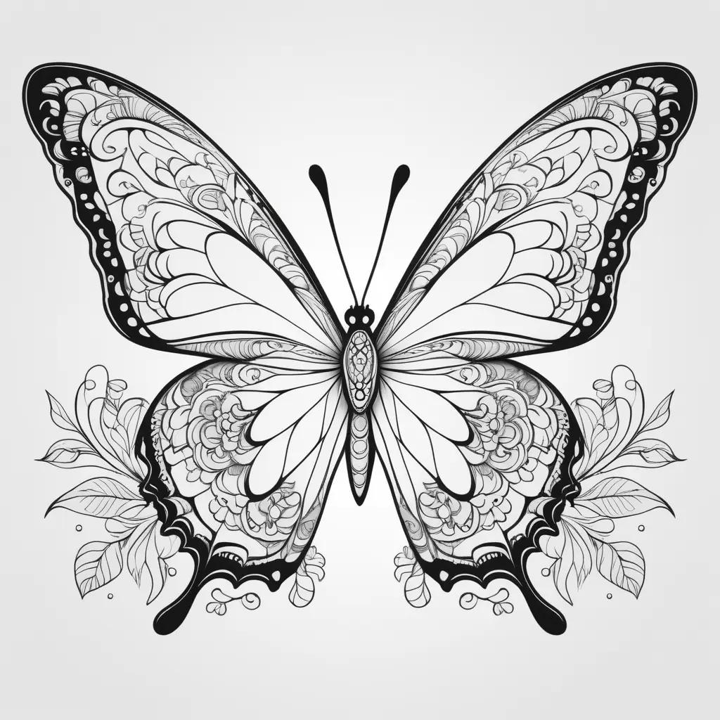 Black and white coloring page of a butterfly