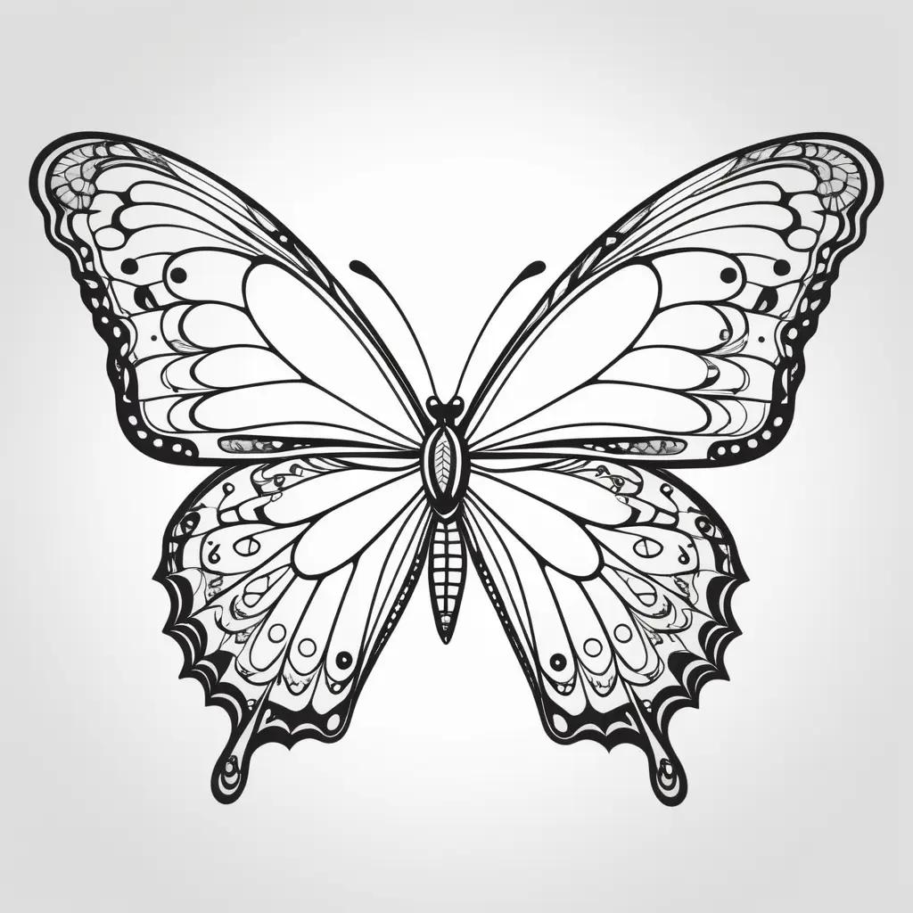 Black and white coloring page of a butterfly with intricate patterns