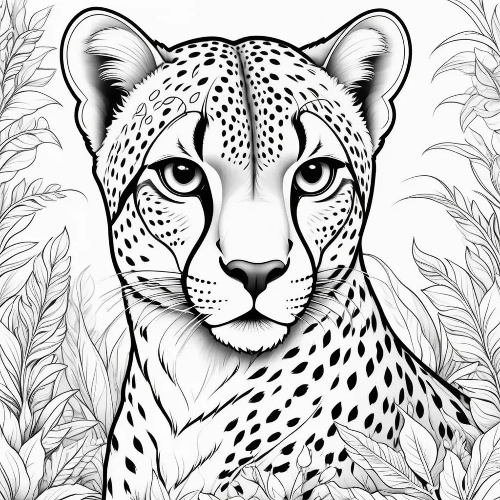 Black and white coloring page of a cheetah