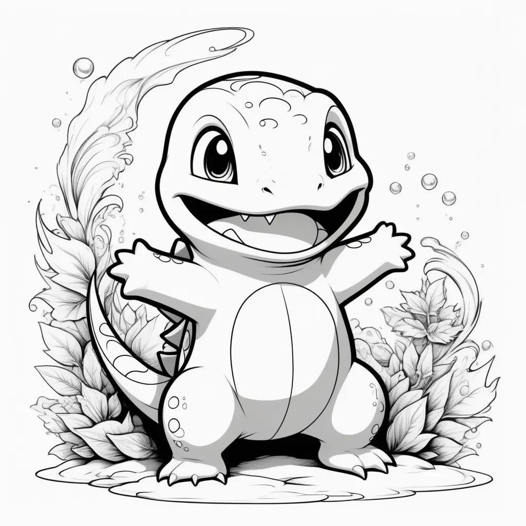 Black and white coloring page of a cute Charmander