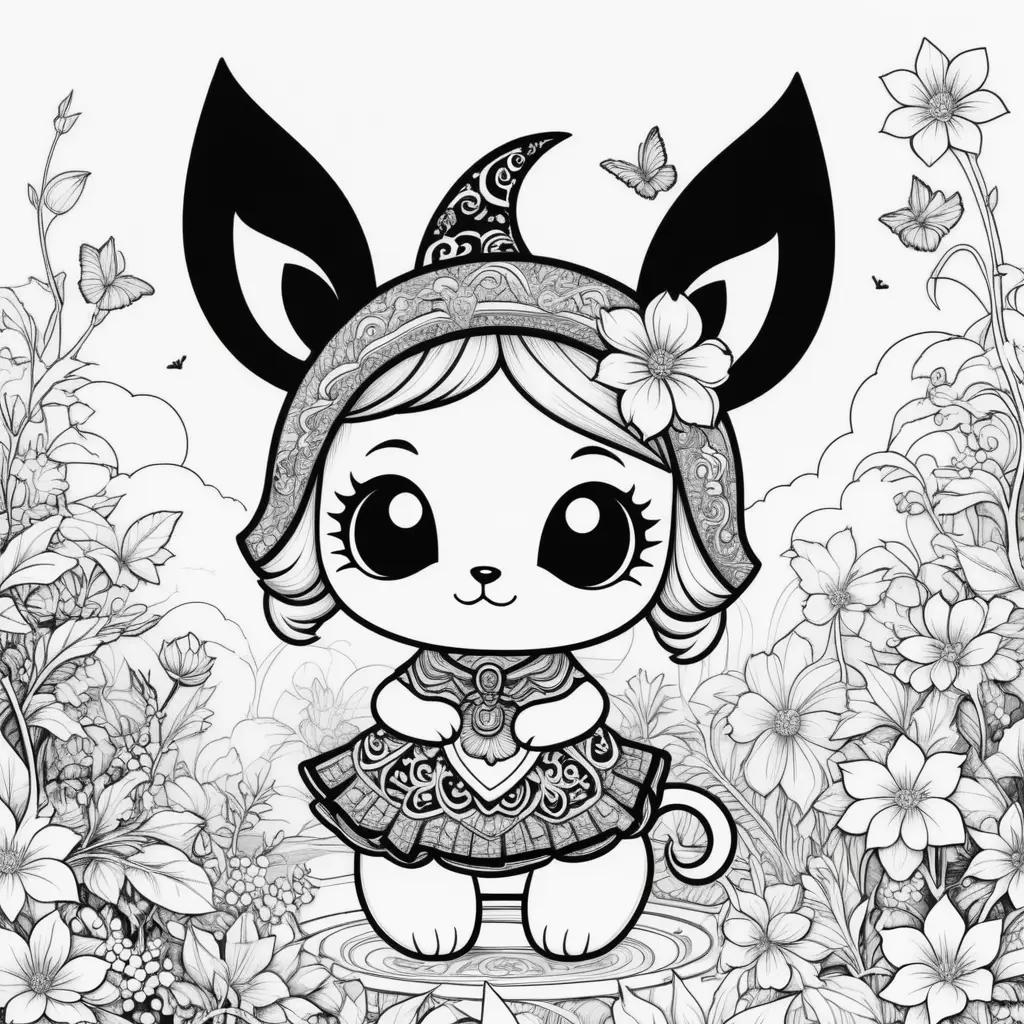 Black and white coloring page of a cute cat