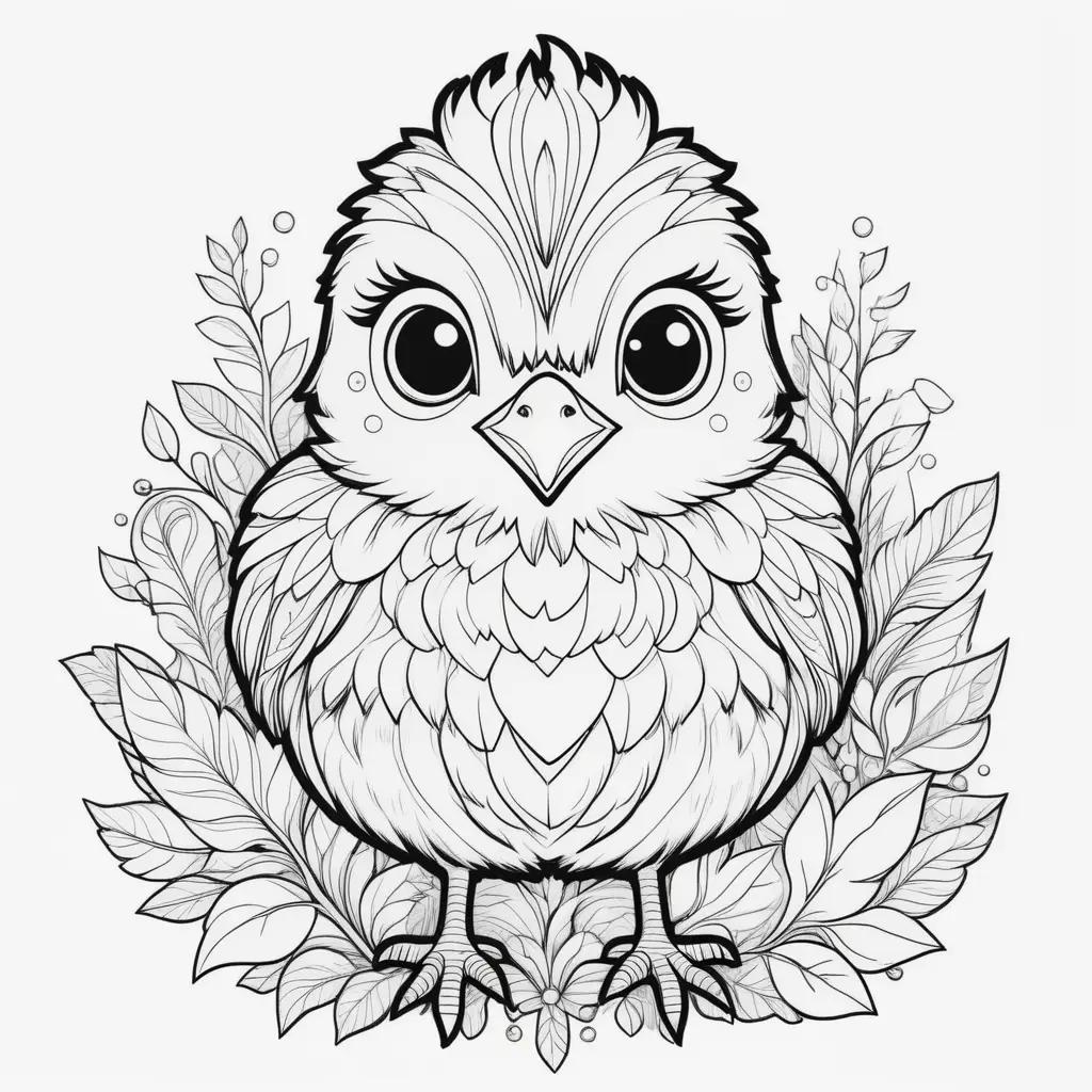 Black and white coloring page of a cute chick