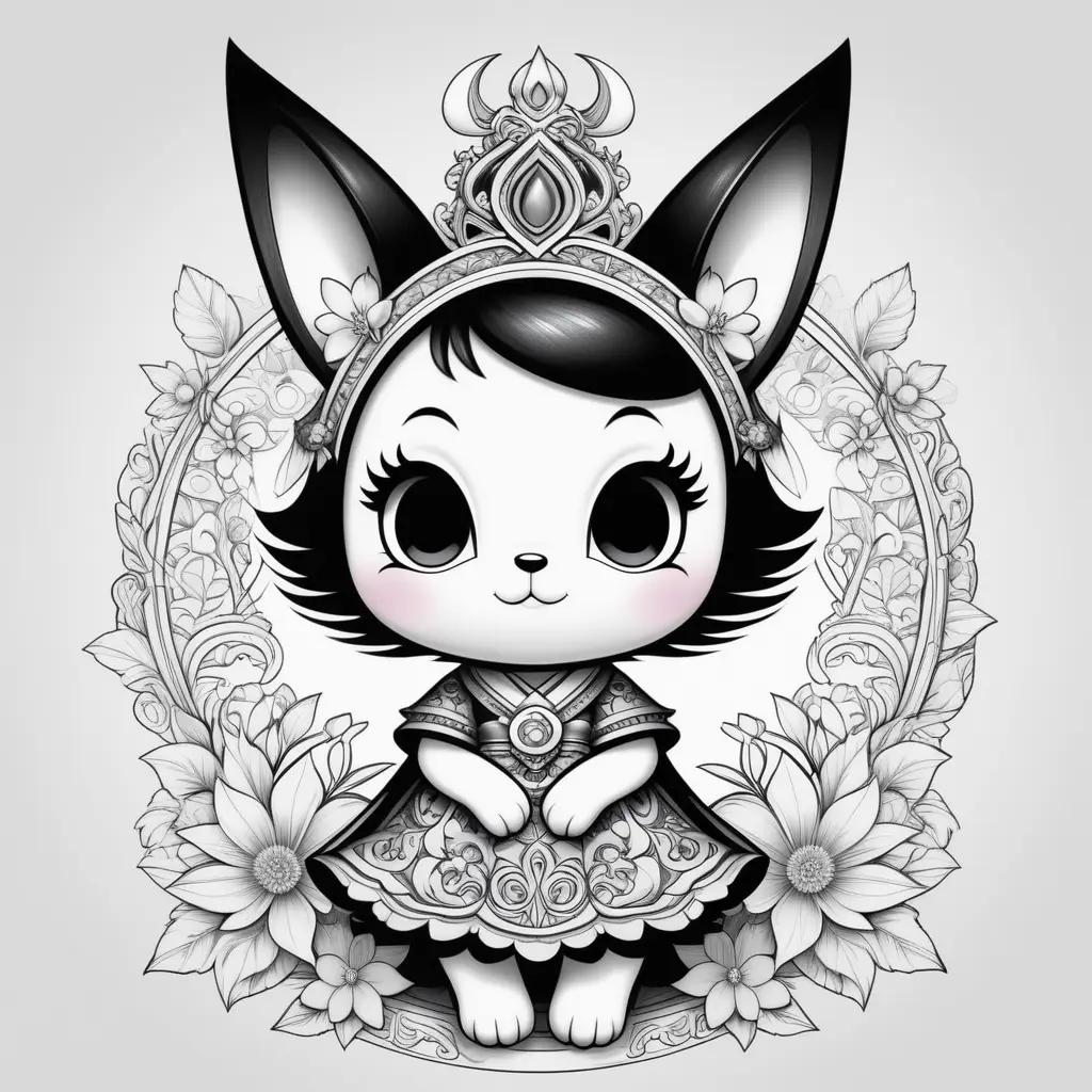 Black and white coloring page of a cute rabbit with a crown on its head