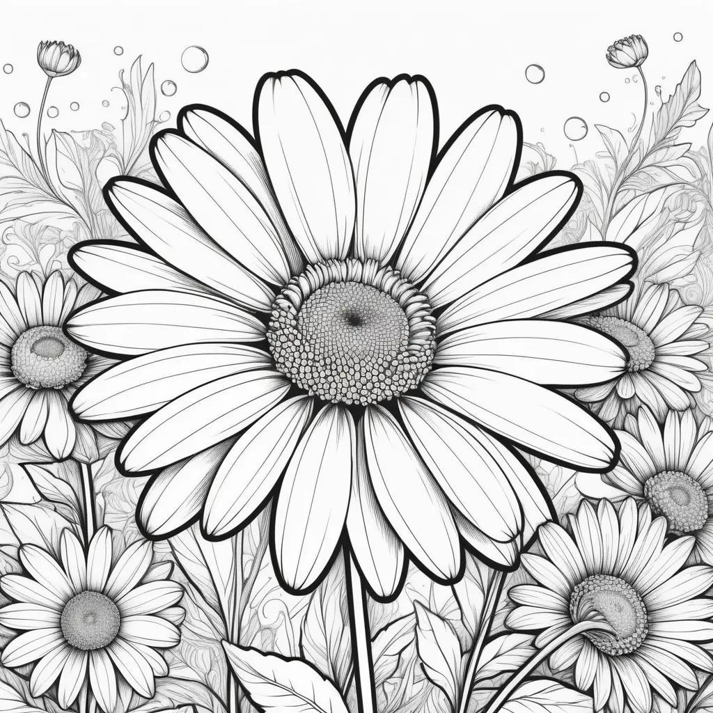 Black and white coloring page of a daisy