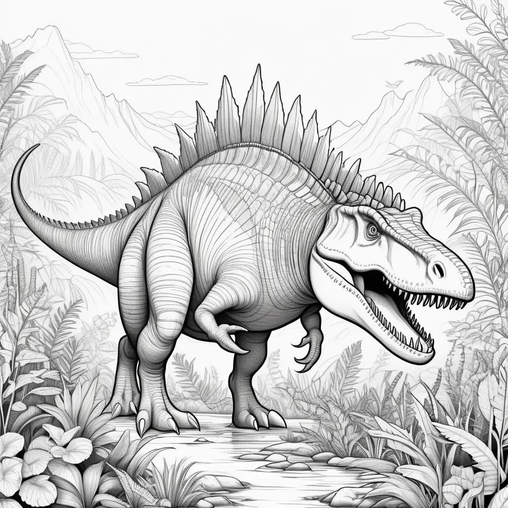 Black and white coloring page of a dinosaur