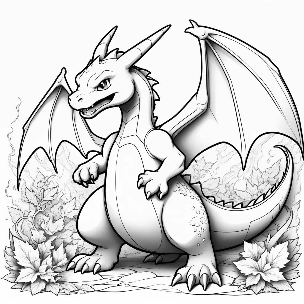 Black and white coloring page of a dragon