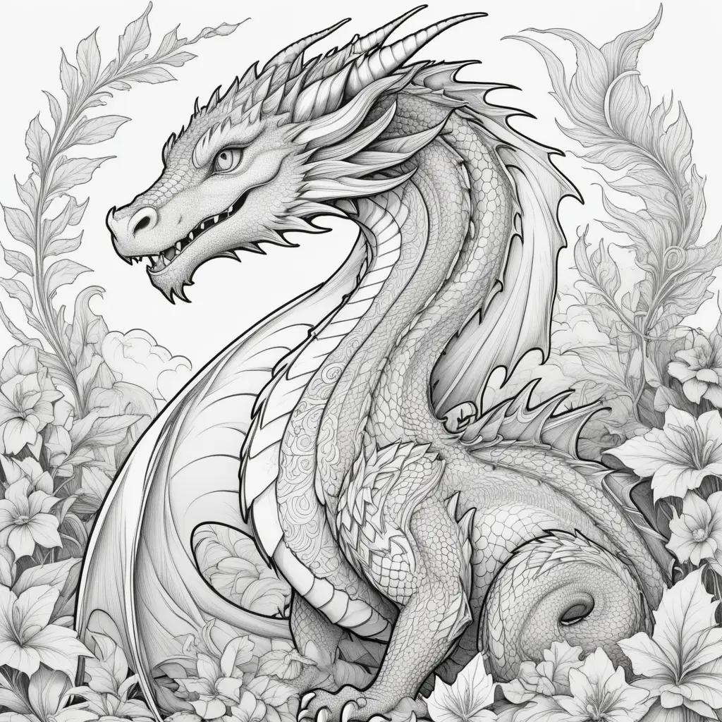 Black and white coloring page of a dragon