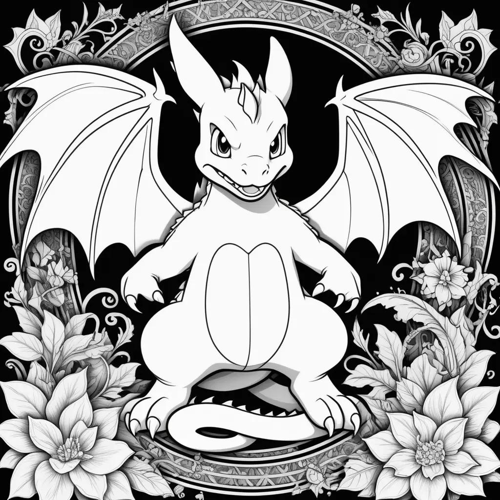 Black and white coloring page of a dragon with a crown