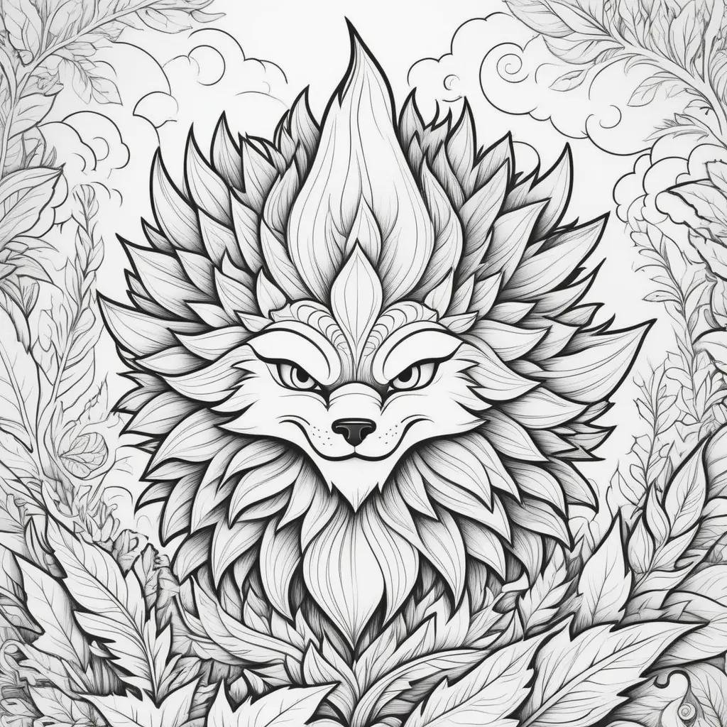 Black and white coloring page of a fire-breathing beast