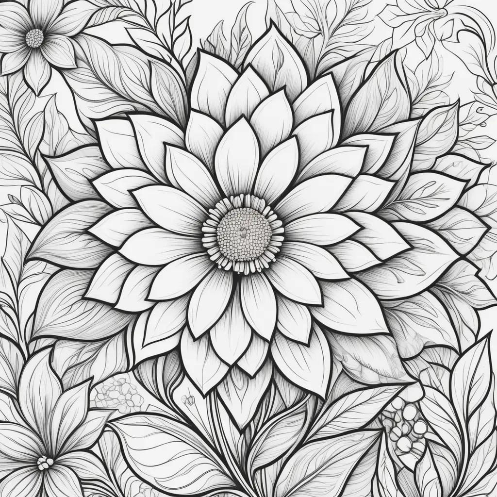 Black and white coloring page of a flower