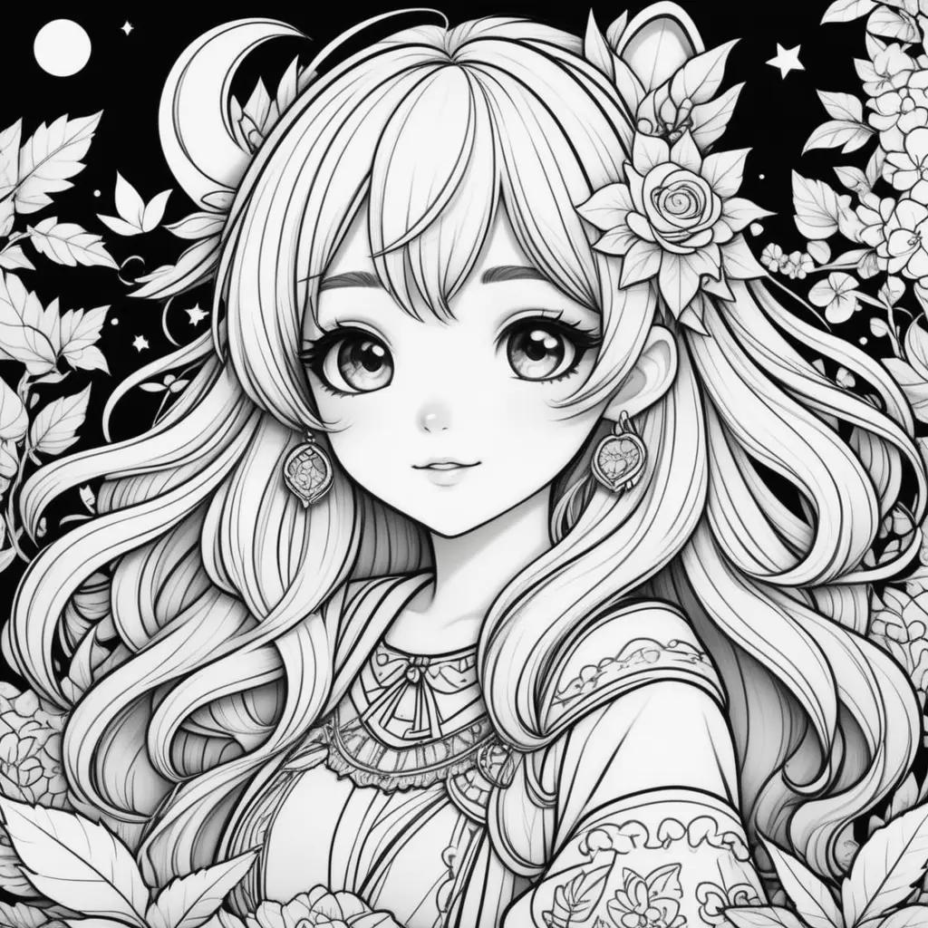 Black and white coloring page of a girl with gacha life coloring pages