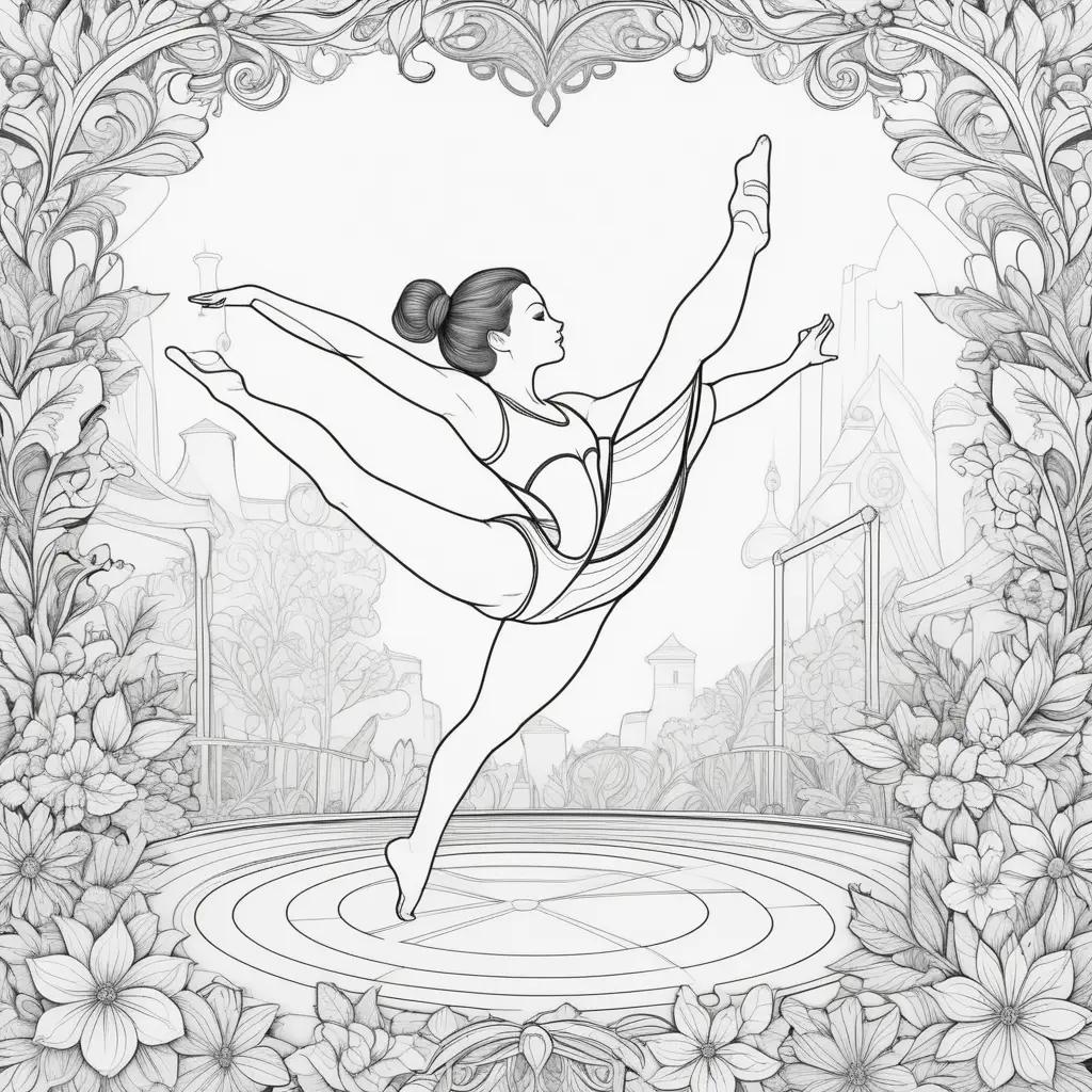 Black and white coloring page of a gymnast in a pose