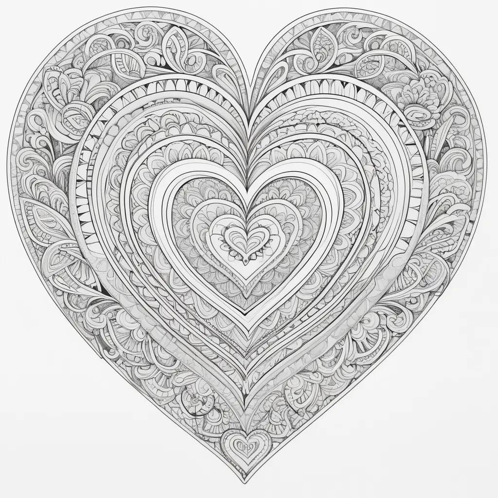 Black and white coloring page of a heart design