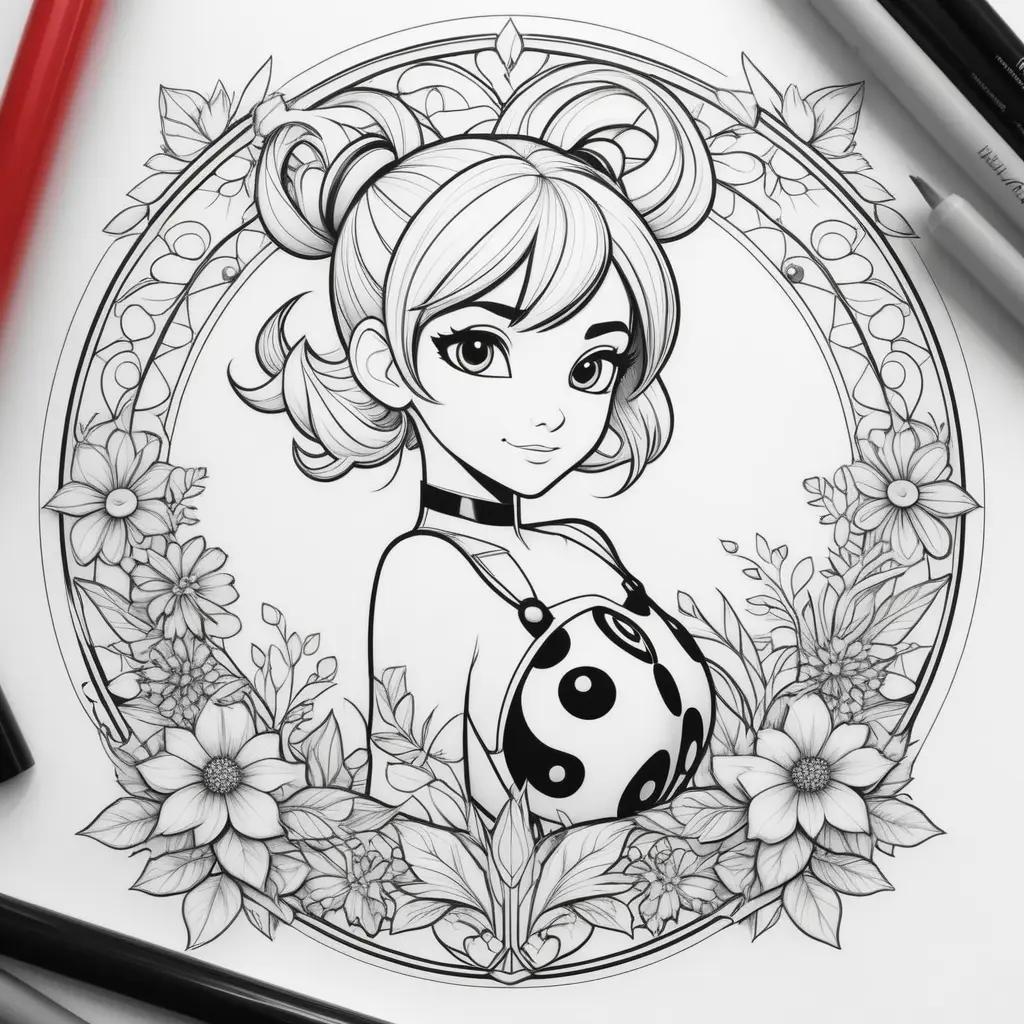 Black and white coloring page of a ladybug