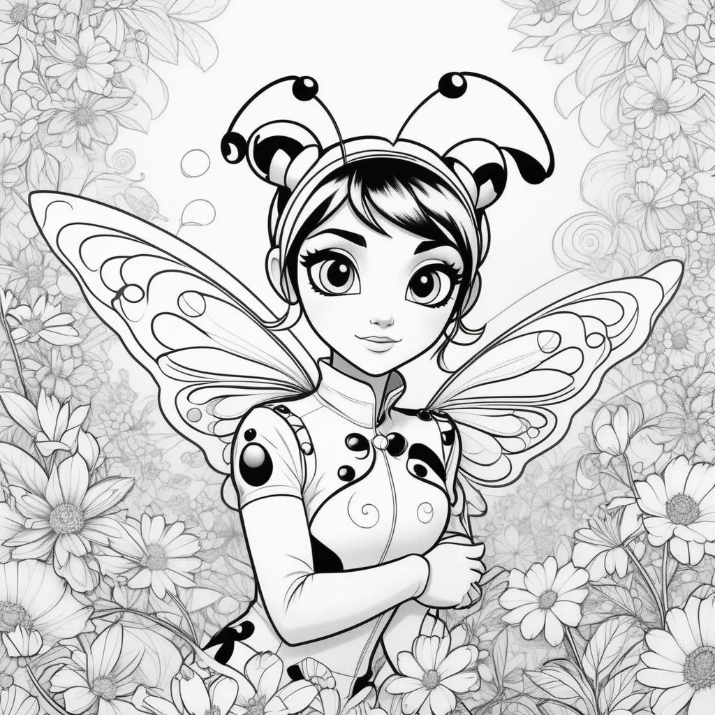 Black and white coloring page of a ladybug