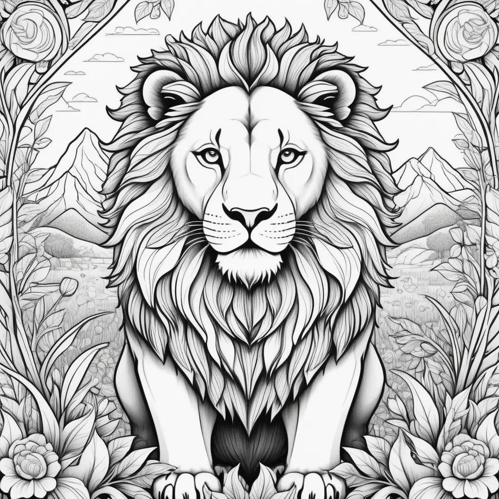 Black and white coloring page of a lion