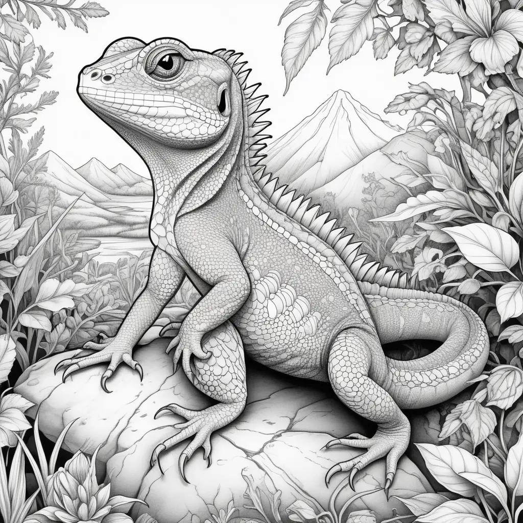 Black and white coloring page of a lizard